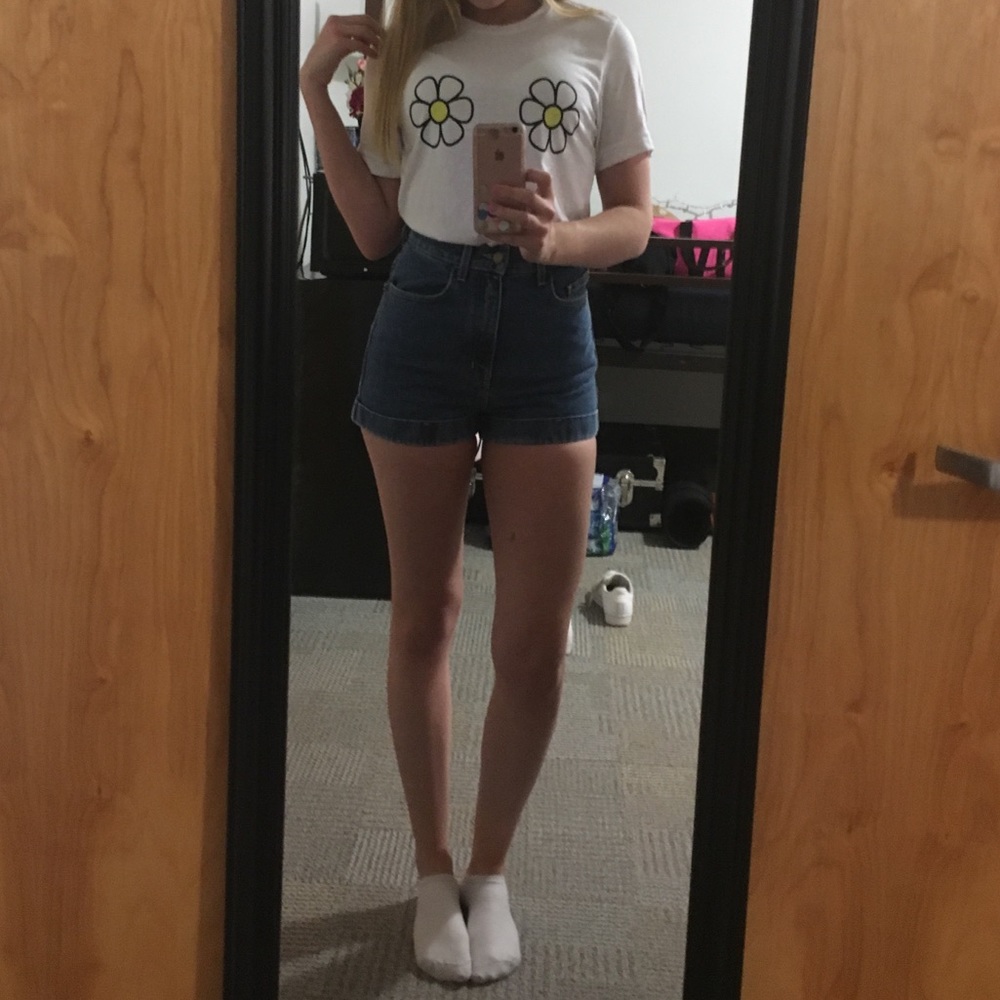 American Apparel Denim High-Waist Cuff Short